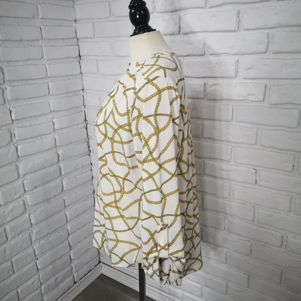 Michael Michael Kors Ladies Size XL Off White & Gold Chain Pattern Top - Picture 5 of 13